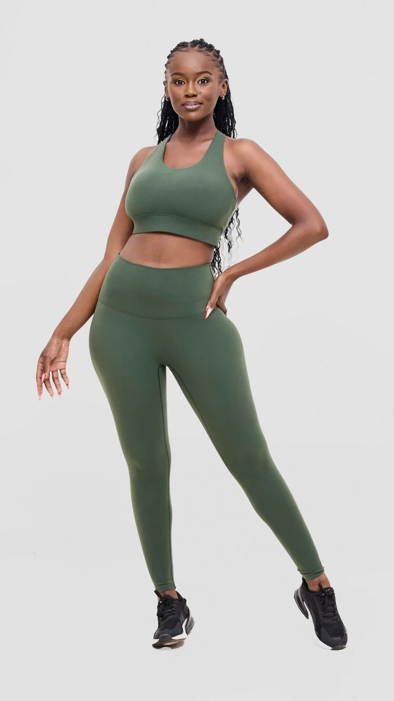 Flen Store Racer Back Sports Bra And Leggings Set - Green