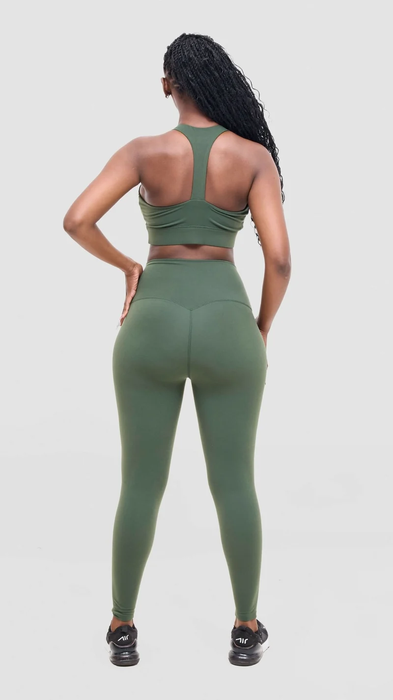 Flen Store Racer Back Sports Bra And Leggings Set - Green