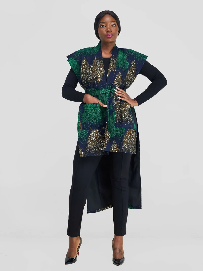 Simbaress Mkuu Midi Kimono - Green / Black / Blue