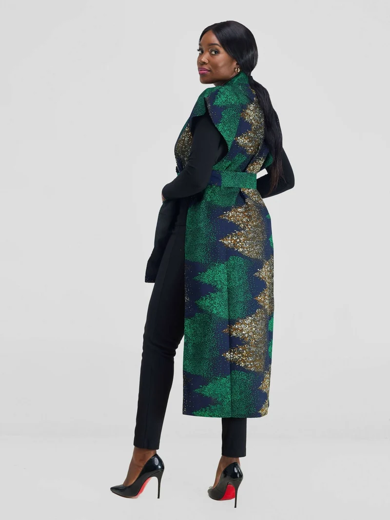 Simbaress Mkuu Midi Kimono - Green / Black / Blue