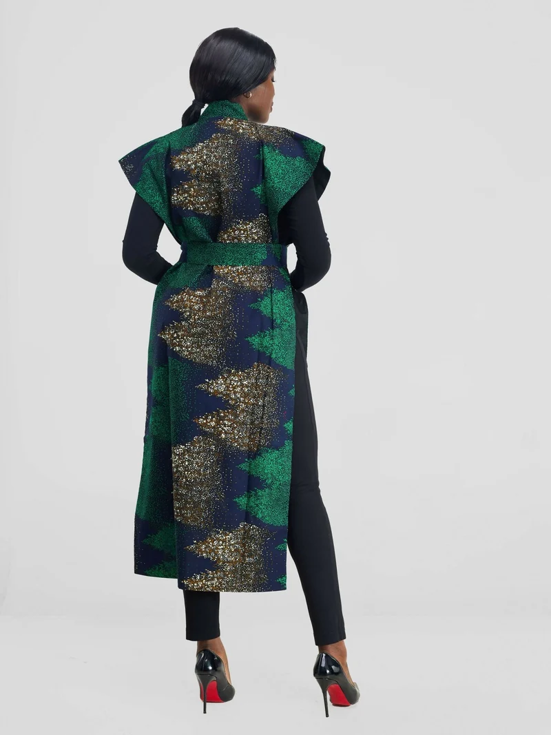 Simbaress Mkuu Midi Kimono - Green / Black / Blue