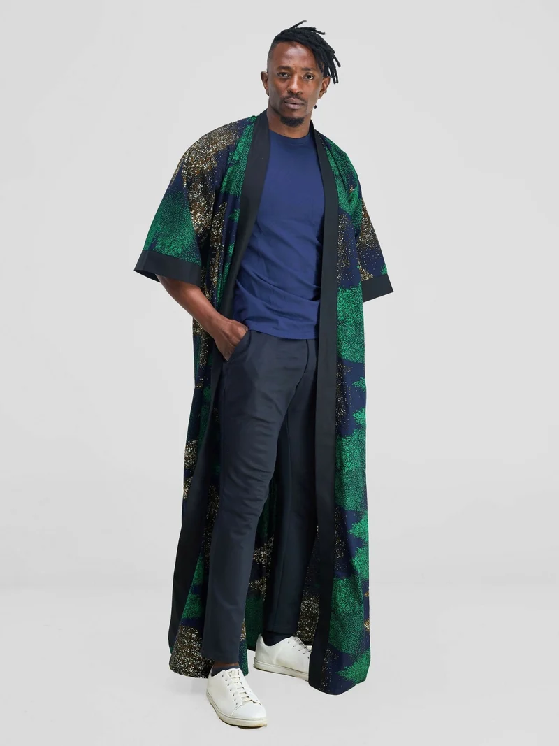 Simbaress Mkuu Long Kimono - Black / Green / Navy Blue