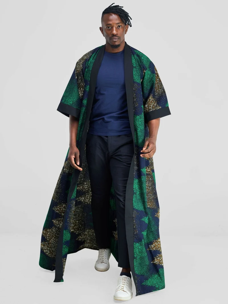 Simbaress Mkuu Long Kimono - Black / Green / Navy Blue