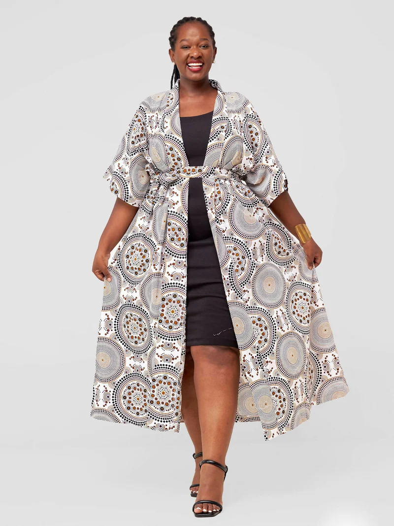 Simbaress Kanga Long Kimono - White / Black / Brown