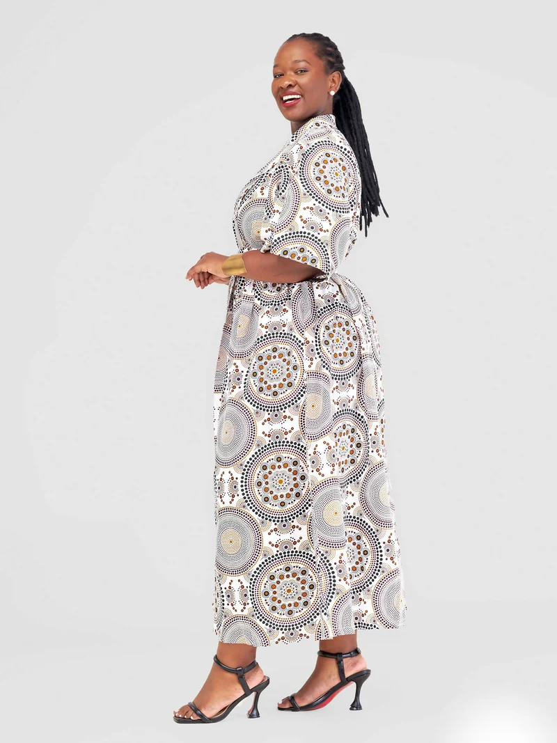 Simbaress Kanga Long Kimono - White / Black / Brown