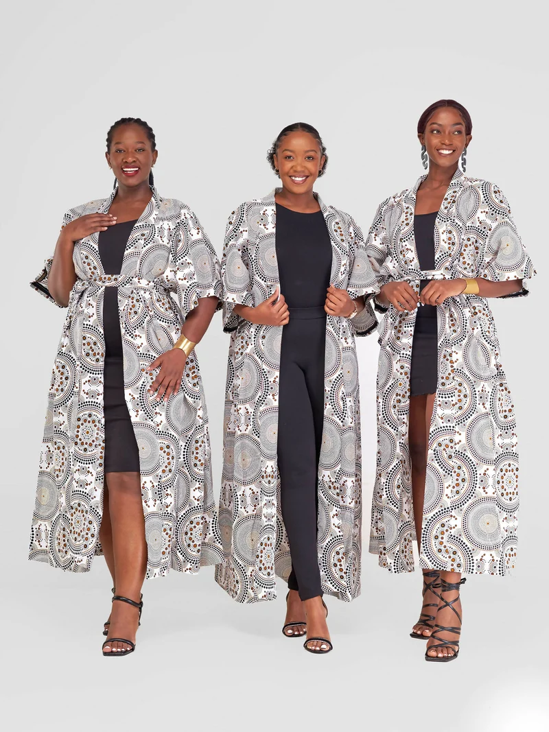 Simbaress Kanga Long Kimono - White / Black / Brown