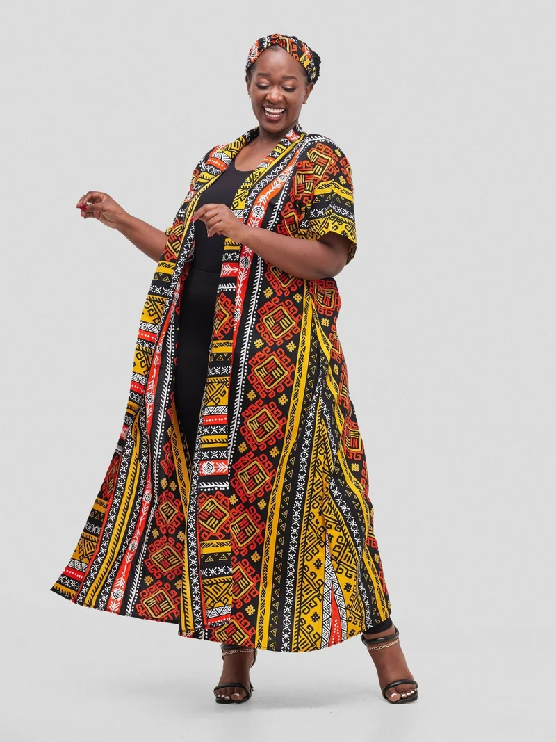 Simbaress Raha Long Kimono - Black/Orange
