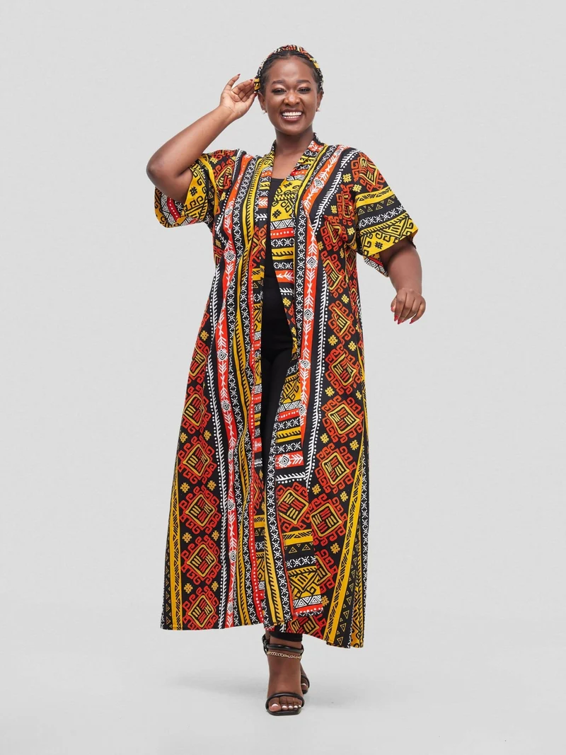 Simbaress Raha Long Kimono - Black/Orange