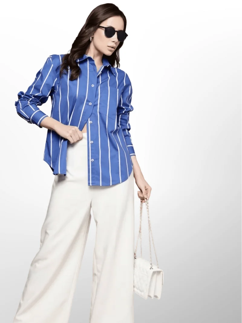 Zuana Kenya Stripped Shirt - White / Blue