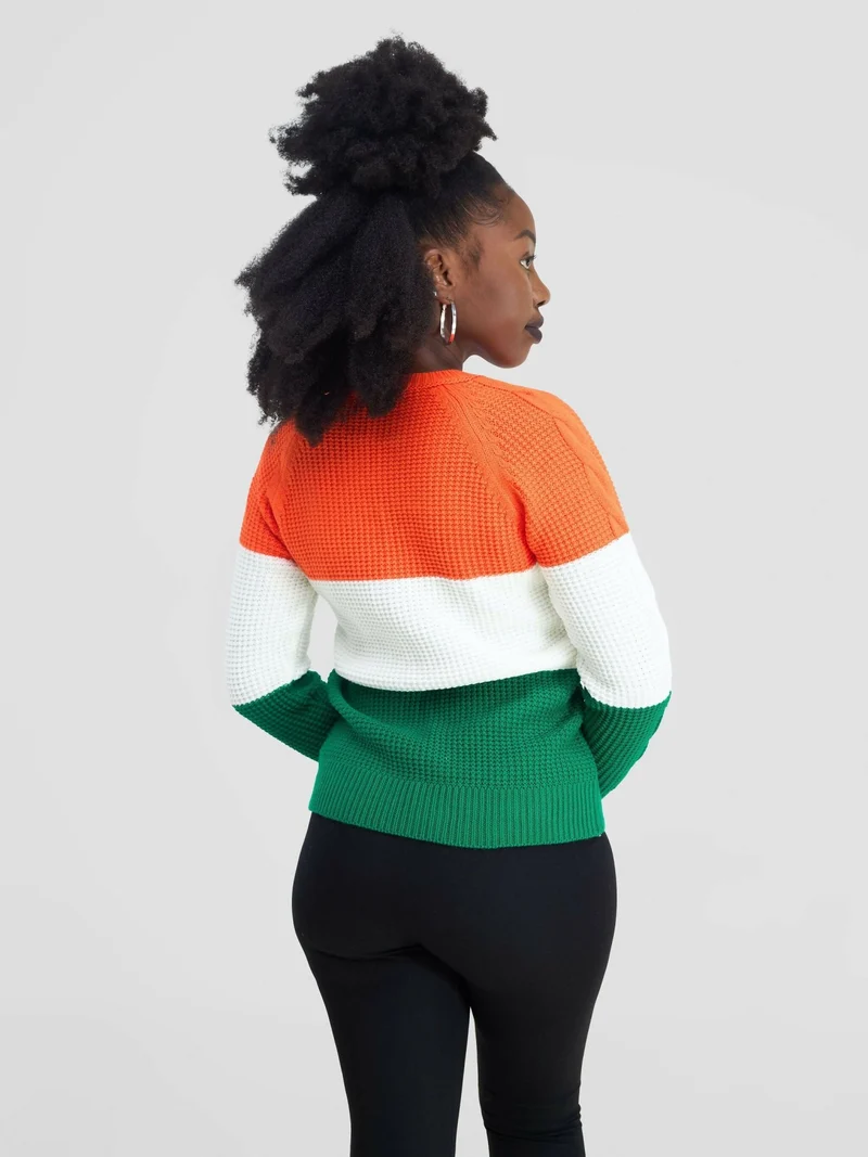 Stylish Sisters Fancy Sweater Top - Orange / White / Green