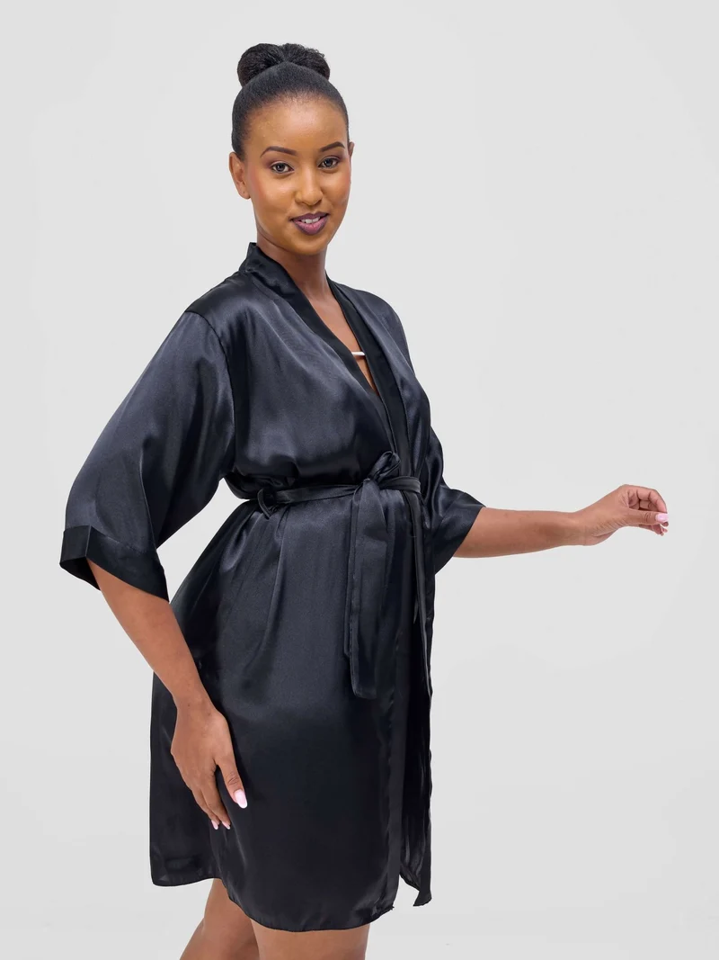 iristyle Satin Short Robe - Black