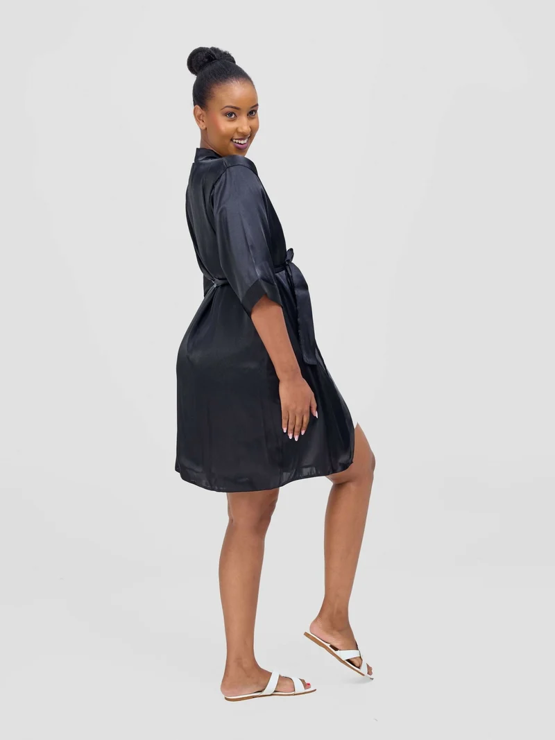 iristyle Satin Short Robe - Black