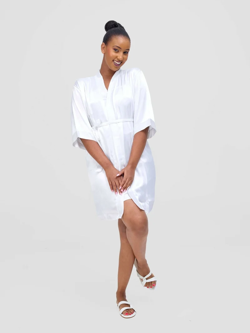 Iristyle Satin Short Robe - White