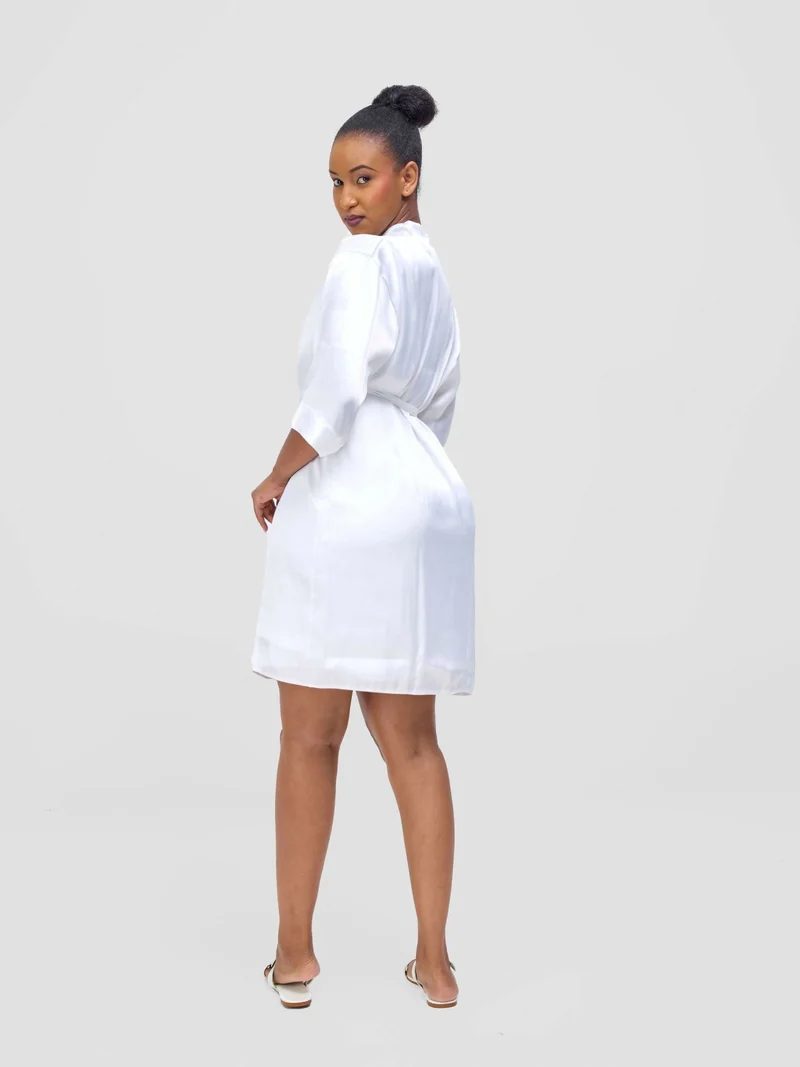 Iristyle Satin Short Robe - White