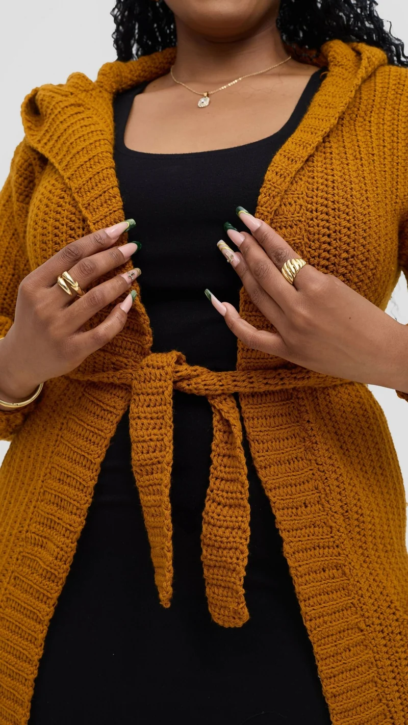 Timyt Urban Wear Friendly Hooded Cardigan With Belt - Mustard