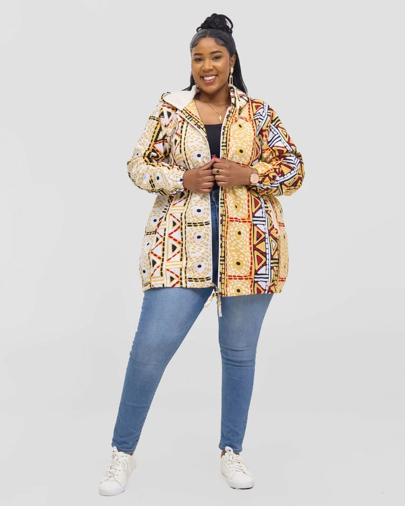 Gravio Fashions Golden Tribal Hoodie Jacket - Cream / Yellow