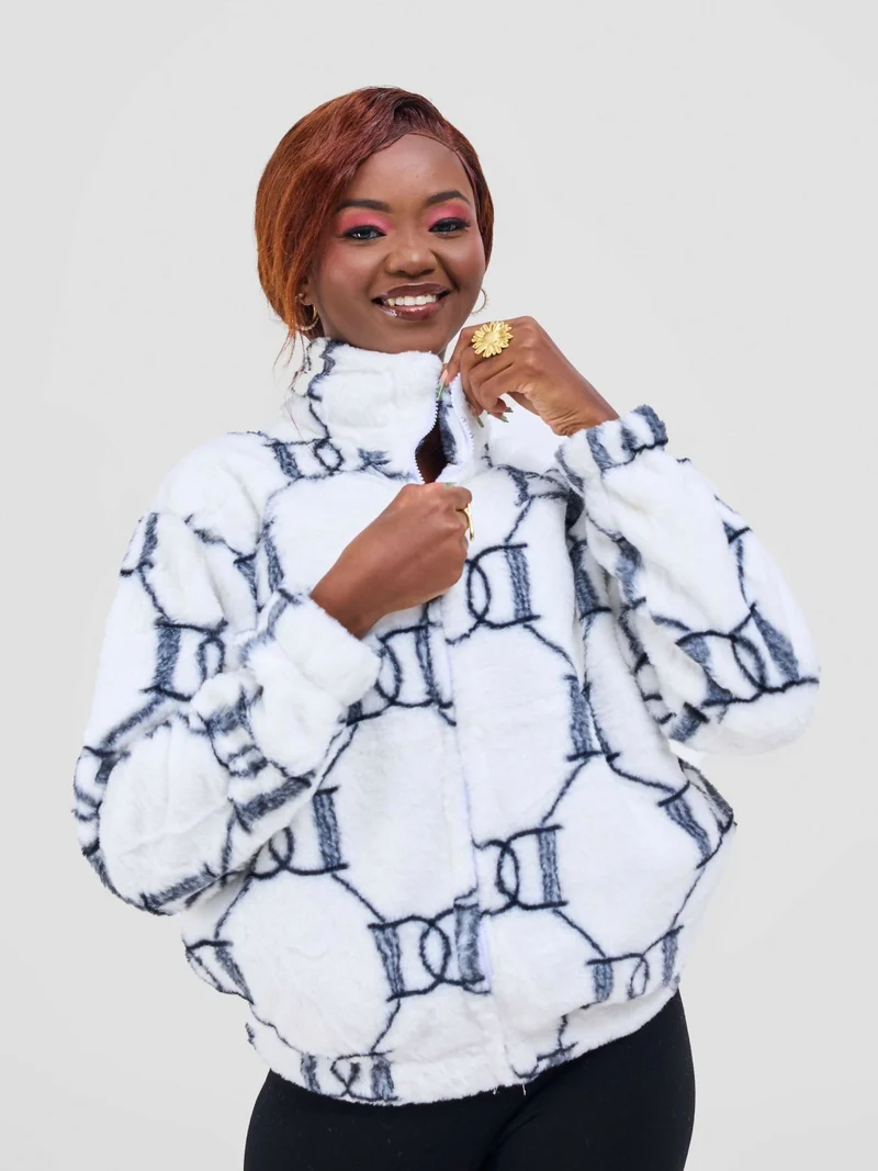 Stylish Sisters Warm Sweater Jacket - White / Black