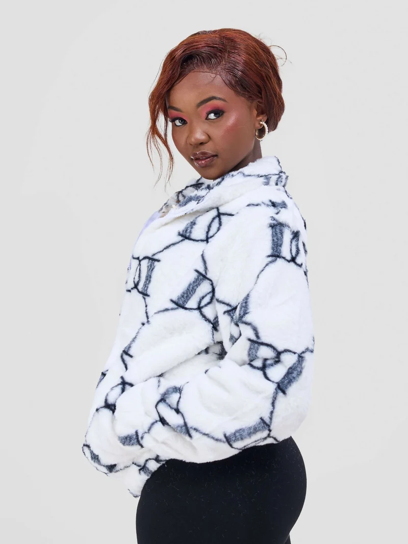 Stylish Sisters Warm Sweater Jacket - White / Black