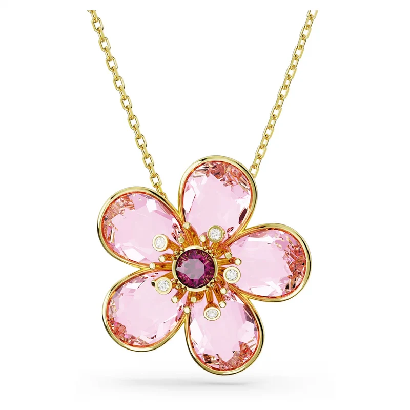 Swarovski Damen Halskette Idyllia Anhänger Blume Klein - Rosa mit Goldlegierungsschicht 5657875