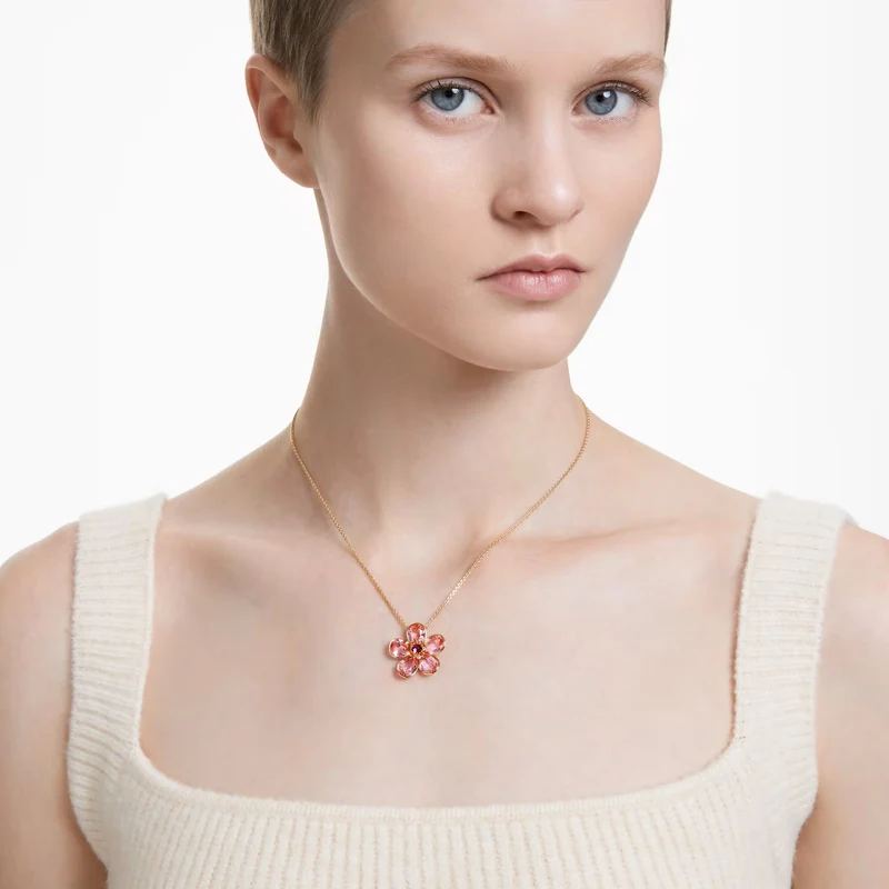 Swarovski Damen Halskette Idyllia Anhänger Blume Klein - Rosa mit Goldlegierungsschicht 5657875