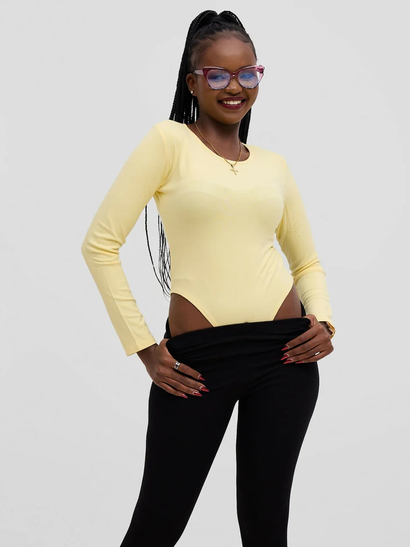 Stylish Sisters Long Sleeved Cotton Round Neck Bodysuit - Cream