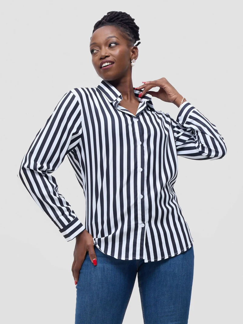 Stylish Sisters Stripped Official & Casual Shirt - Black / White