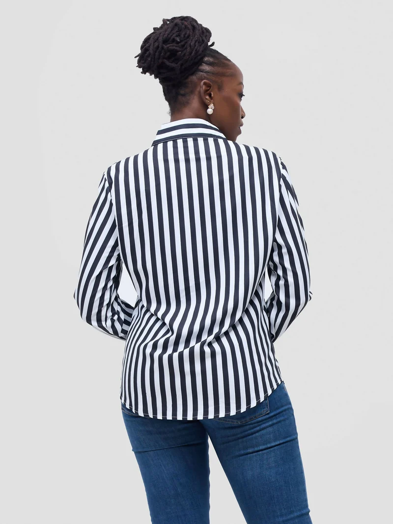 Stylish Sisters Stripped Official & Casual Shirt - Black / White