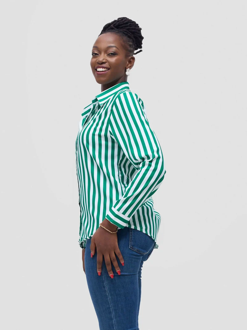 Stylish Sisters Stripped Official & Casual Shirt - Green / White