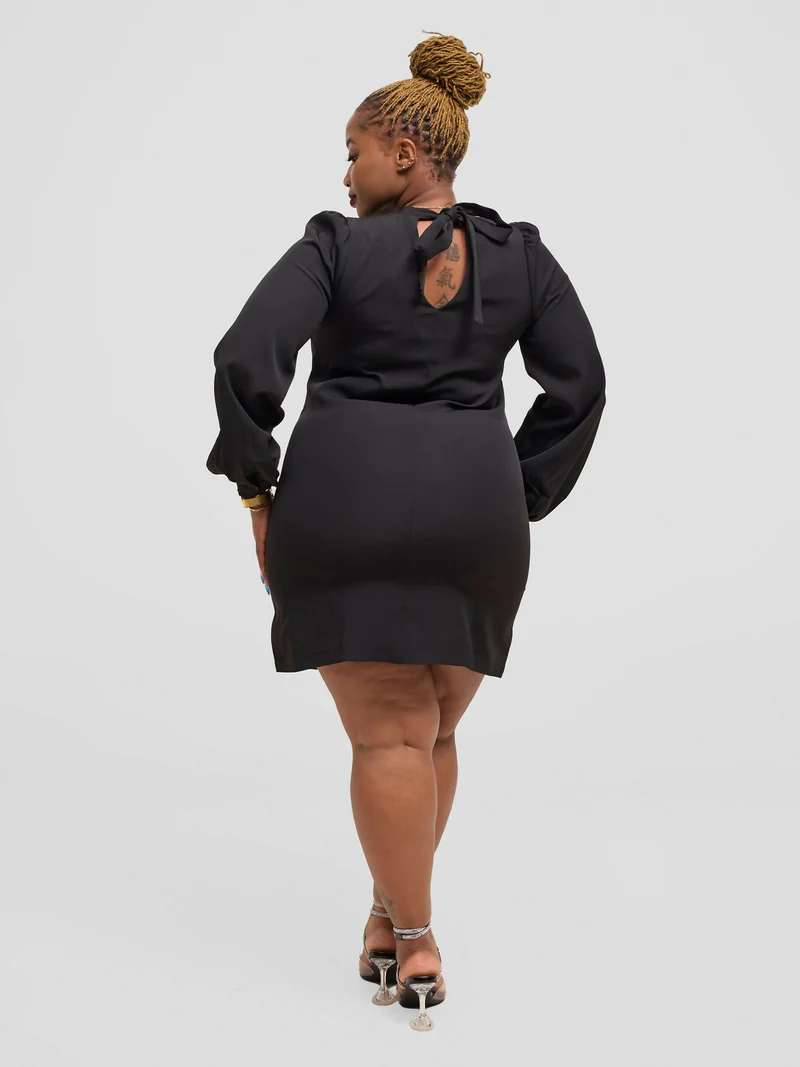 Eyane Africa Little Black Bow Shift Dress - Black