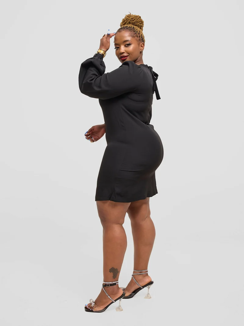 Eyane Africa Little Black Bow Shift Dress - Black