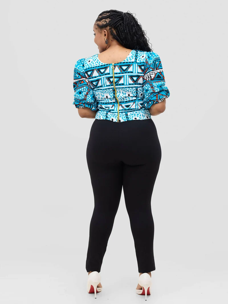Lale Fancy Ankara Top - Blue