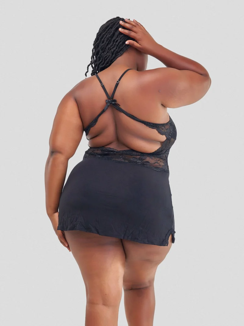 Intimates Kenya Backless Stretchy Modal Night with G String - Black
