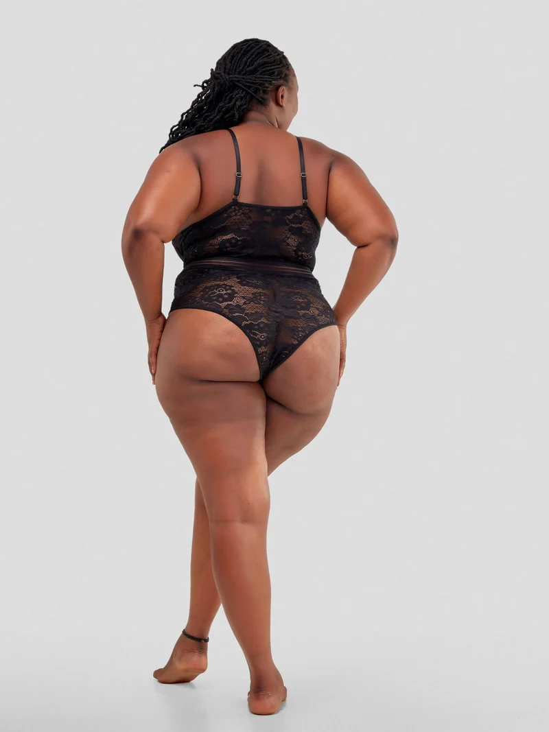 Intimates Kenya High Quality Eyelash Lace Splice Sexy Bodysuit - Black