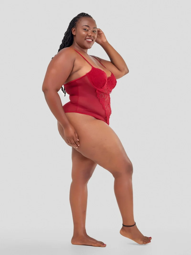 Intimates Kenya High Quality Lace Splicing Sexy Bodysuit With Underwire - Maroon