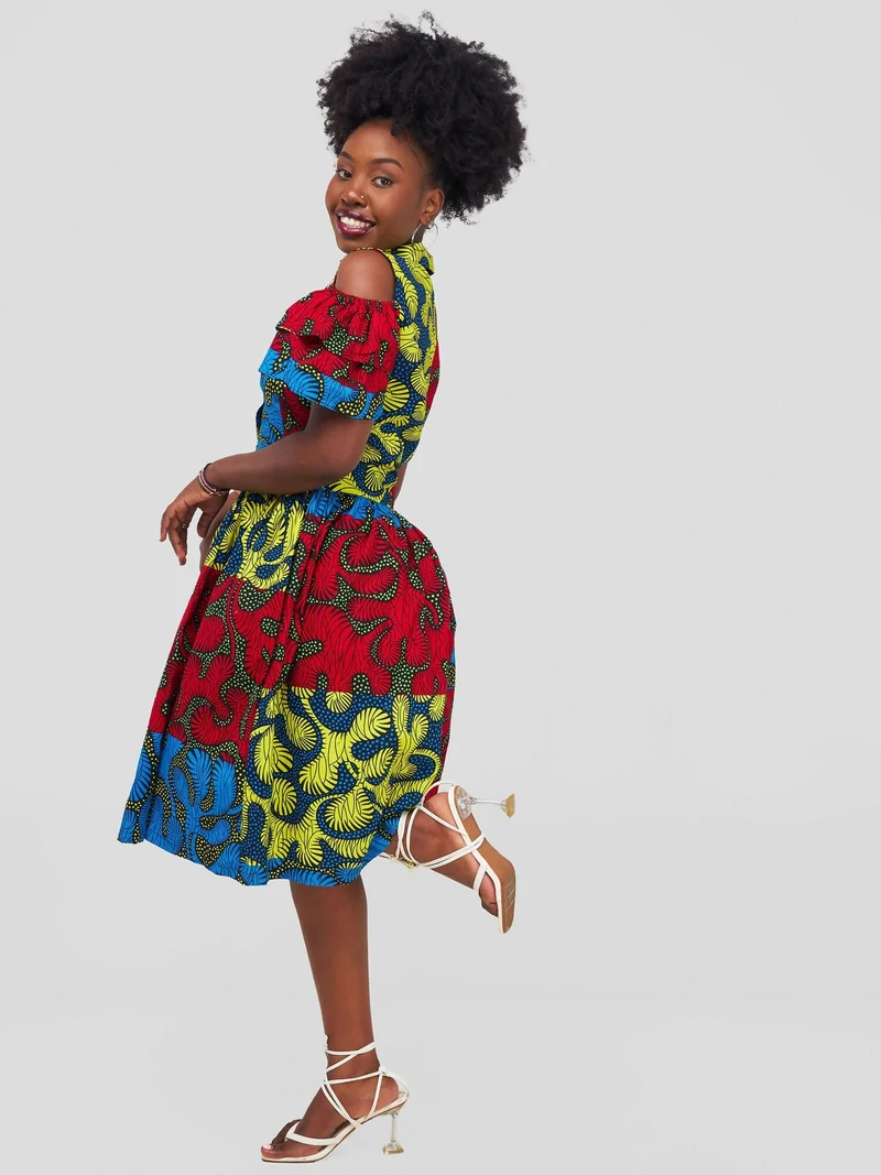 Button Top Skater Dress - Multicolored