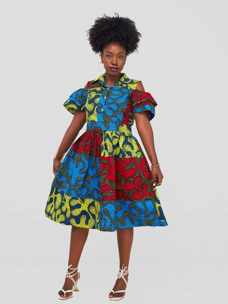 Button Top Skater Dress - Multicolored