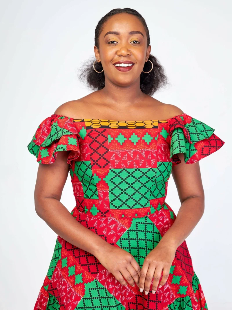 Gravio Fashion Tryna Skater Dress - Red / Green