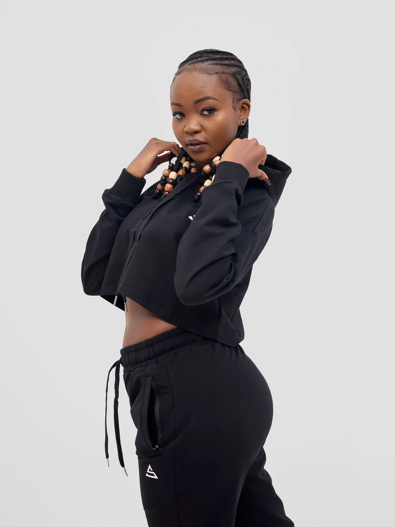 Rotator Active Wear Women's Cropped Lifestyle Hoodie Top - Black