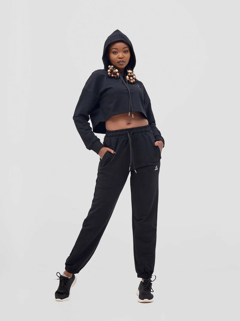 Rotator Active Wear Women's Cropped Lifestyle Hoodie Top - Black
