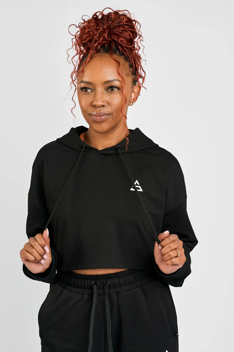 Rotator Active Wear Women's Cropped Lifestyle Hoodie Top - Black