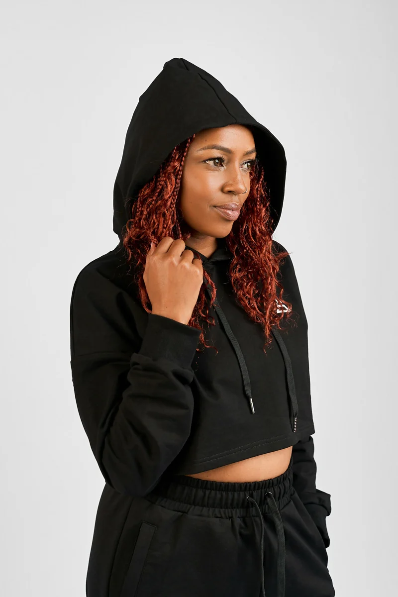 Rotator Active Wear Women's Cropped Lifestyle Hoodie Top - Black