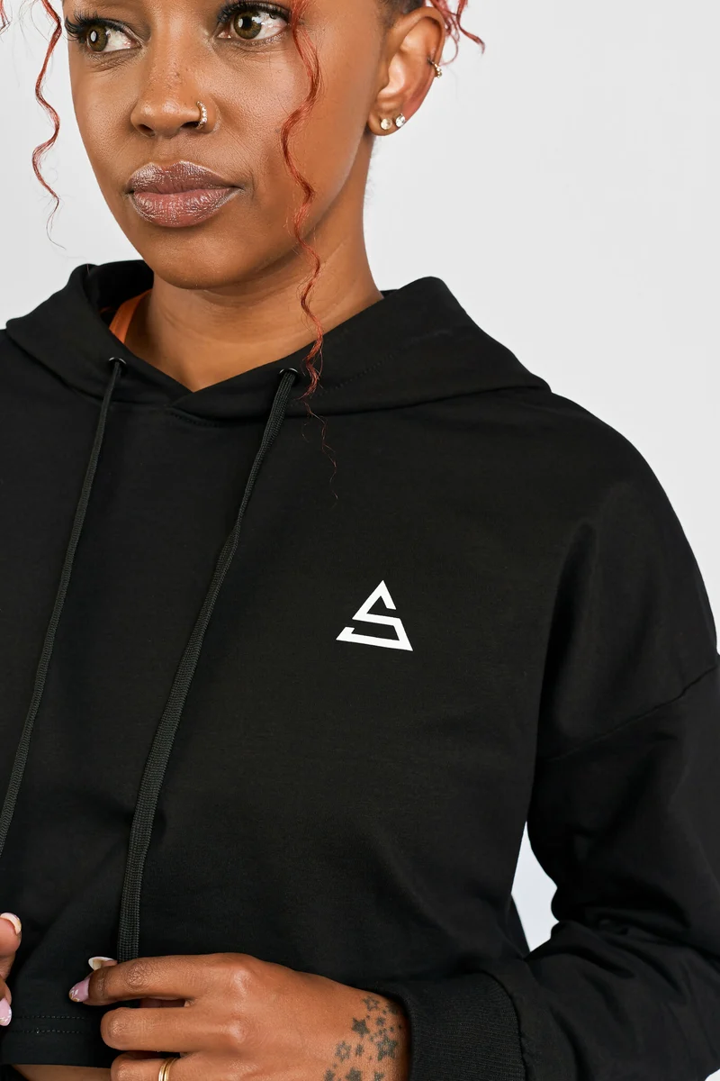 Rotator Active Wear Women's Cropped Lifestyle Hoodie Top - Black
