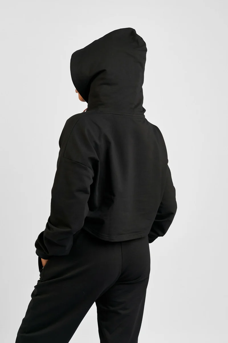 Rotator Active Wear Women's Cropped Lifestyle Hoodie Top - Black