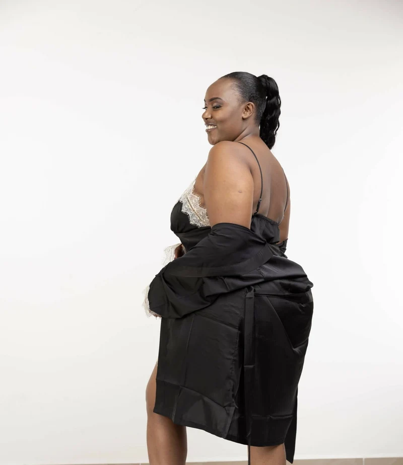 Intimates Kenya Satin Lace Splice Sexy Women Two-piece Home Pajamas - Black