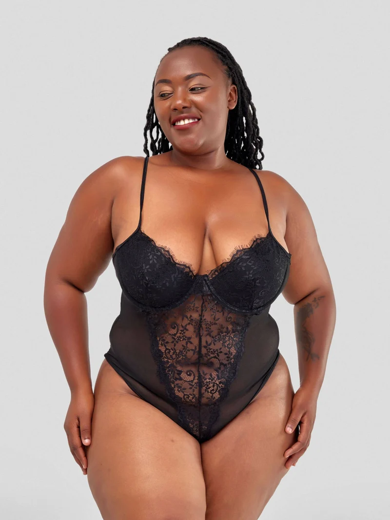 Intimates Kenya High Quality Lace Splicing Sexy Bodysuit With Underwire - Black