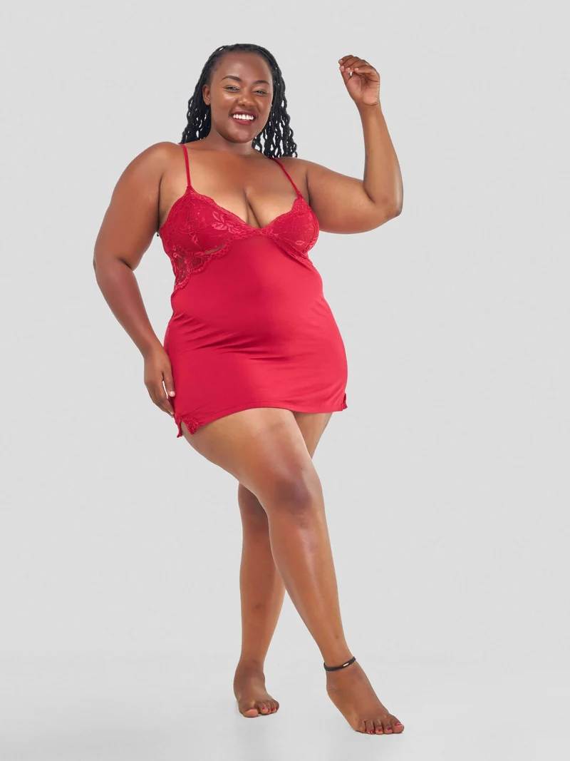 Intimates Kenya Backless Stretchy Modal Night with G String - Red