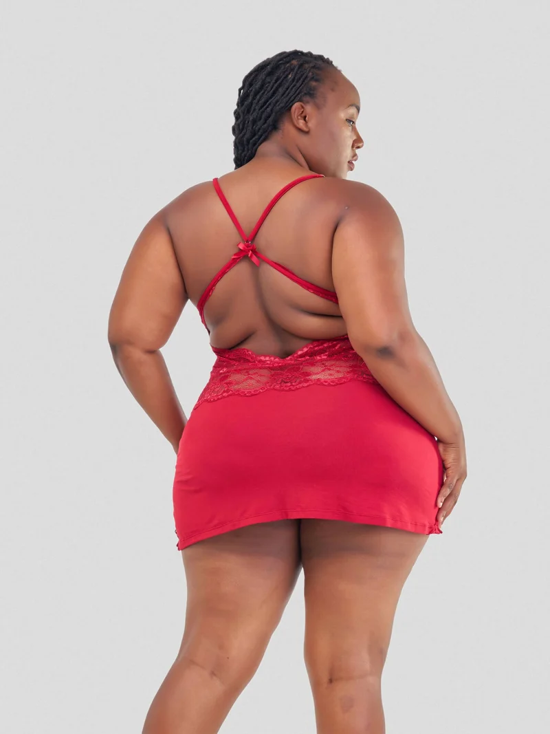 Intimates Kenya Backless Stretchy Modal Night with G String - Red