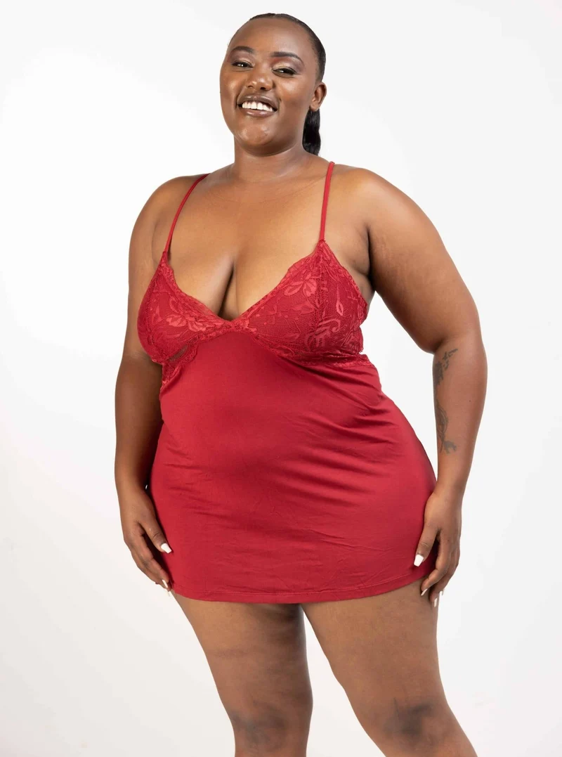 Intimates Kenya Backless Stretchy Modal Night with G String - Red
