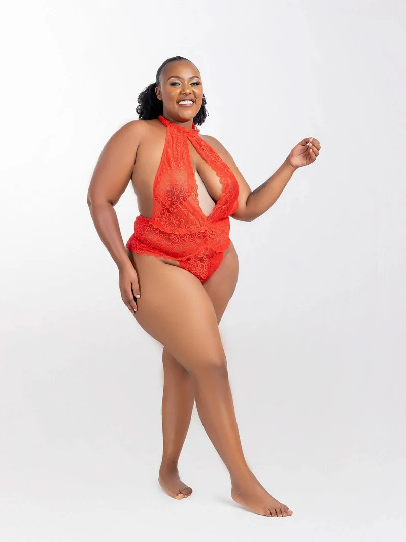 IntimatesKenya Exquisite Lace Open Cup Bodysuit-Red