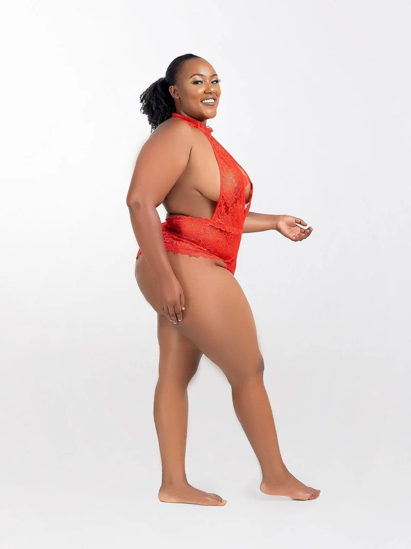 IntimatesKenya Exquisite Lace Open Cup Bodysuit-Red